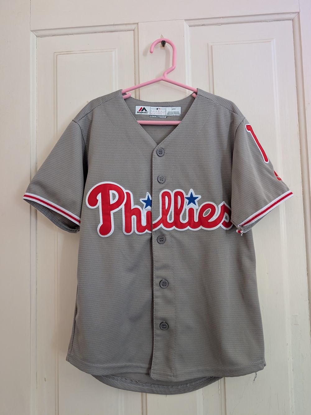 Majestic Phillies Rhys Hoskins Gray Kids Jersey Small